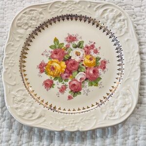 Set of 6 Edwin Knowles Square Salad Plates in Rose Bouquet, 7.5”